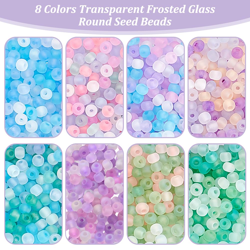 PH PandaHall 2104pcs 8 Candy Colors Seed Beads 3mm Frosted Glass Transparent Round Bead Mini Spacer Beads Kit Waist Bead for Earring Bracelet Necklace Key Chain Crafts Jewelry Making