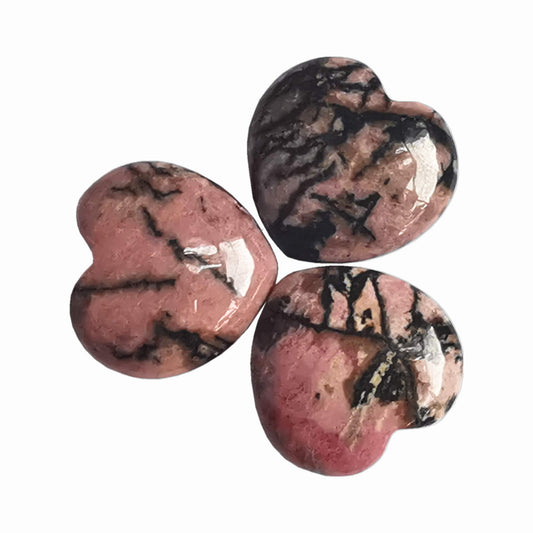 Bacatgem 3 Pcs Natural Rhodonite Pocket Palm Thumb Healing Crystal Heart Love Worry Stones,1 inches Reiki Balancing Crystal and Healing Stones