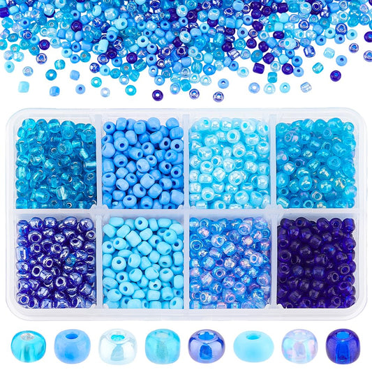PH PandaHll 6/0 Blue Seed Beads, 1900 Pcs 4mm Multicolor Beading Glass Seed Beads Waist Beads 8 Colors Round Mini Spacer Czech Beads for Jewelry Making Christmas Decoration