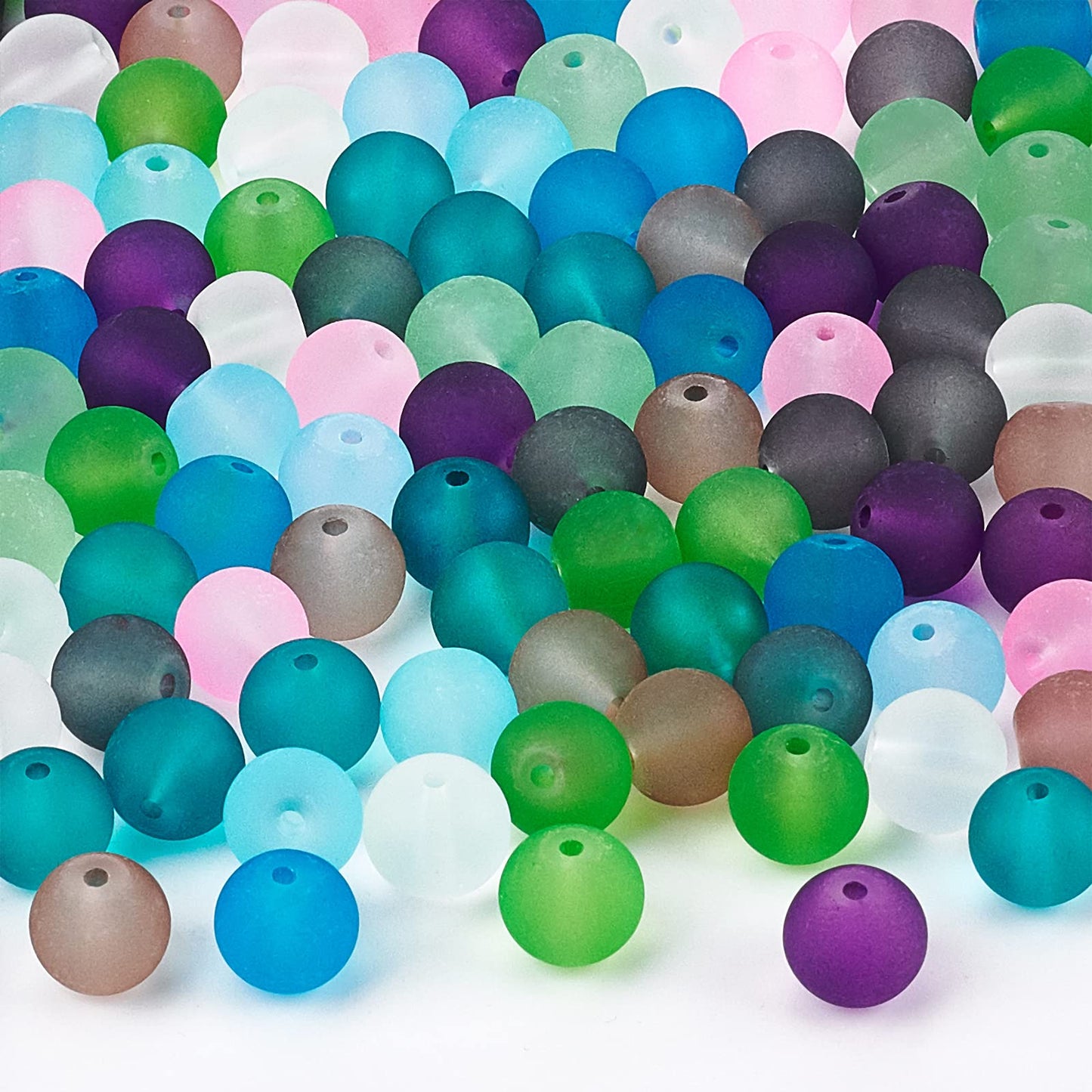 PH PandaHall 10mm Frosted Glass Beads 120pcs Bracelet Bead 10 Color Round Loose Beads Transparent Frosted Crystal Bead for Necklace Bracelet Earring Jewelry Making