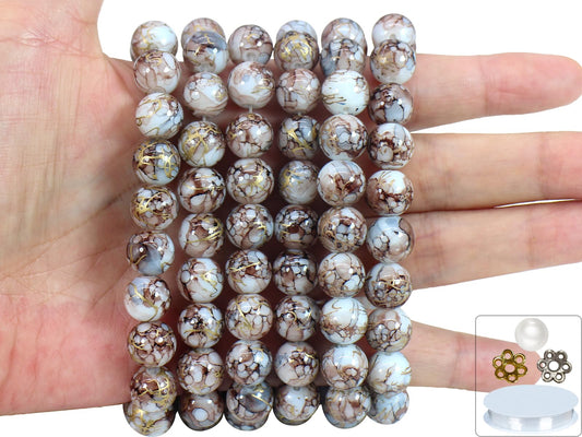 Pamir Tong 300PCS 10mm Brown Glass Beads for Jewelry Making Round Smooth Bracelet Space Loose Beads for Earring, Necklaces, DIY Crafts-Adult Craft Supplies