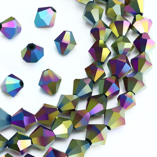 Dowarm 100PCS 8MM Crystal Bicone Beads for Crafts, Jewelry Making, DIY Bracelet, Necklace, Dolls, Wine Charms, Wind Chimes, Suncatchers, Bulk Faceted Loose Glass Beads, Rainbow