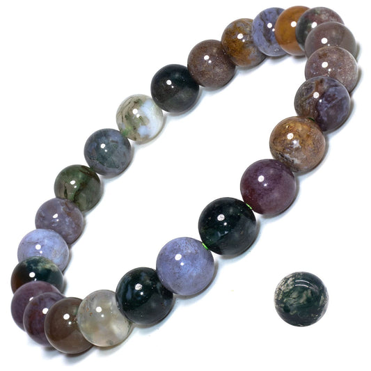 DAZCOLO 8mm Natural Gemstone Stretch Bracelet, Handmade Unisex Crystal Bracelets for Meditation, Yoga, Spiritual Healing & Positive Energy (Moss Agate)