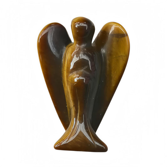 Afucats Natural Tiger's Eye Healing Guardian Angel Indoor Decorative Stone,1.5 Inches Carving Pocket Palm Statue,Gift for Her Christmas Décor