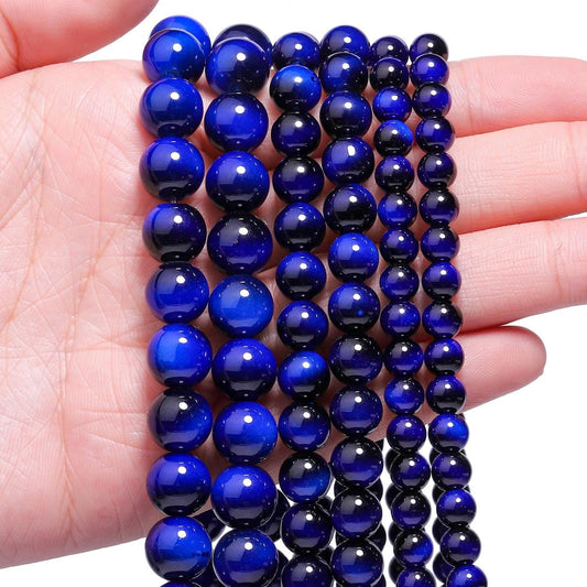 Song Xi 38PCS 10mm Royal Blue Tiger Eye Gemstone Beads for Jewelry Making, Round Smooth Glass Beads for DIY Bracelet Necklace Earring Keychain, Arts and Crafts, for Christmas Wedding Birthday