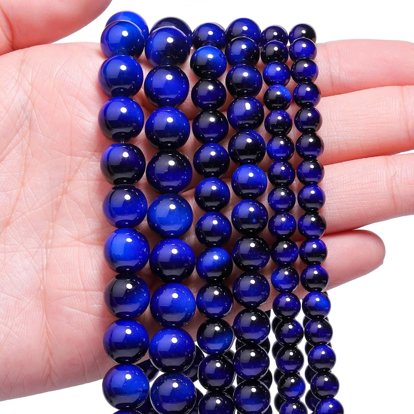 Song Xi 45PCS 8mm Royal Blue Tiger Eye Gemstone Beads for Jewelry Making, Round Smooth Glass Beads for DIY Bracelet Necklace Earring Keychain, Arts and Crafts, for Christmas Wedding Birthday