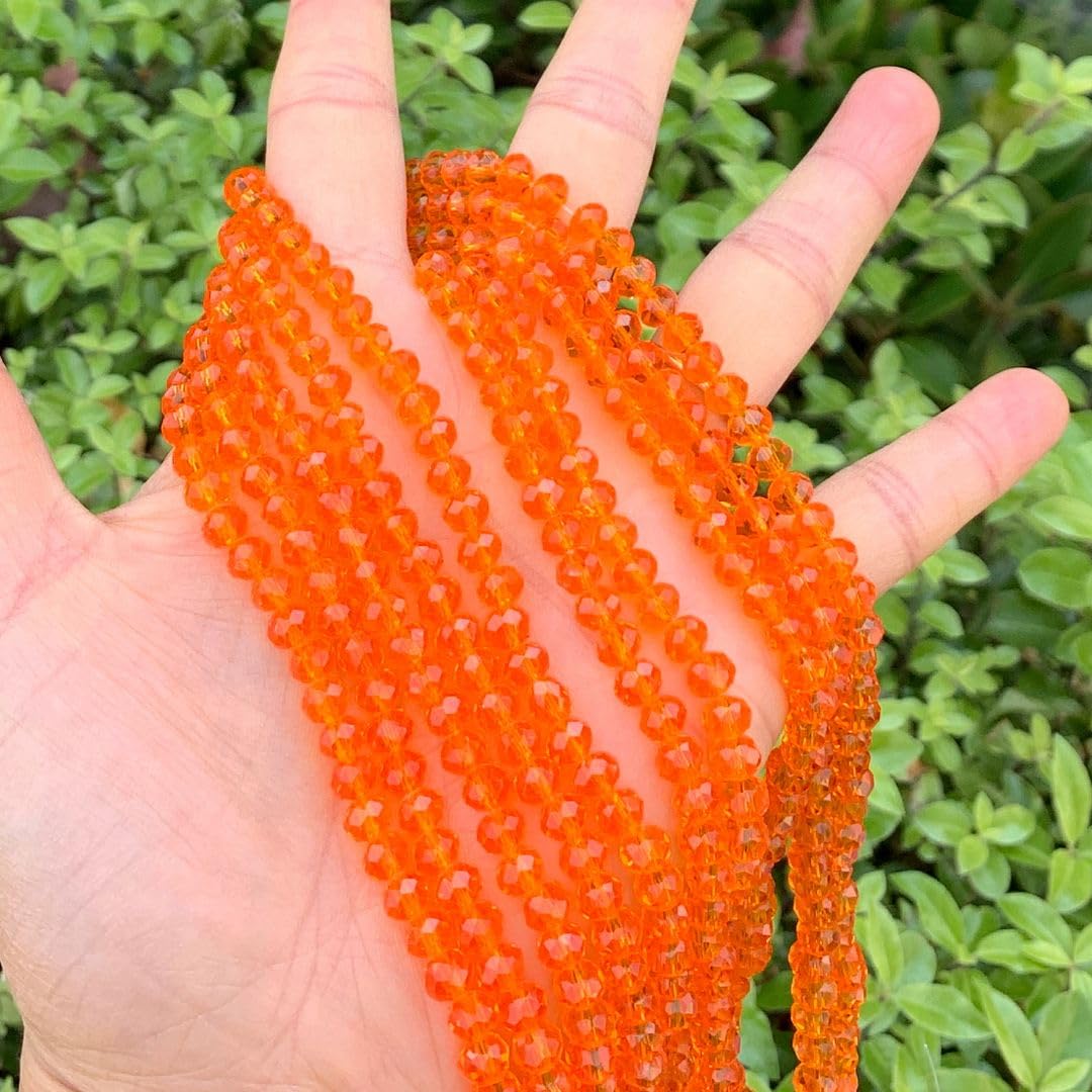 200pcs Czech Faceted Rondelle Crystal Glass Loose Beads 6mm Spacer Bulk Sun (Orange) for DIY Craft Jewelry Making CCR612