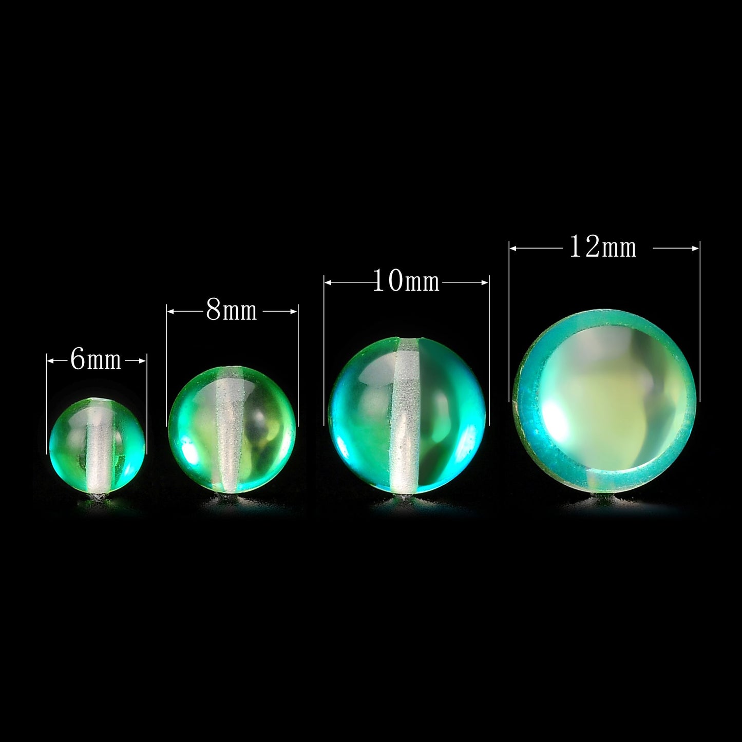 RUBYCA Round Moonstone Crystal Glass Beads Aura Iridescent for Jewelry Making (1 Strand, 8mm, Green)
