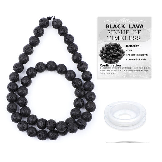 CMBYN Natural Stone Beads Round Genuine Real Stone Beading Strand Loose Gemstones DIY Smooth Bead for Bracelet Necklace Earrings Jewelry Making (Black Lava, 8mm 45 Pieces)