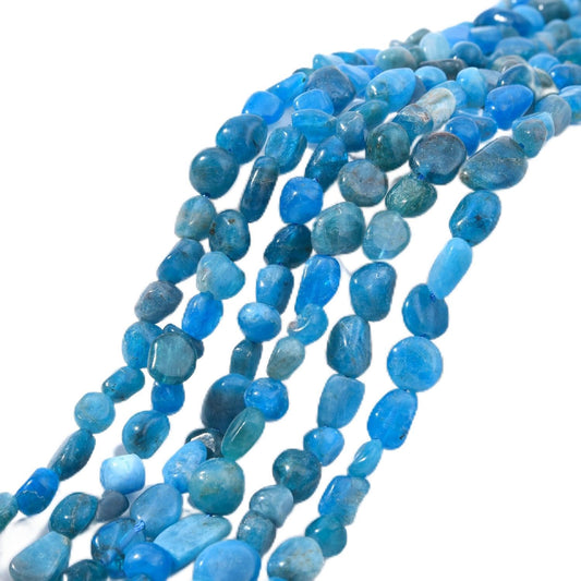 jodaying 6-8mm Natural Blue Apatite Nuggets Oval Free Tumbled Pebble Semi Precious Gemstone Loose Stone Beads Approx 15.5 inch for DIY Jewelry Making