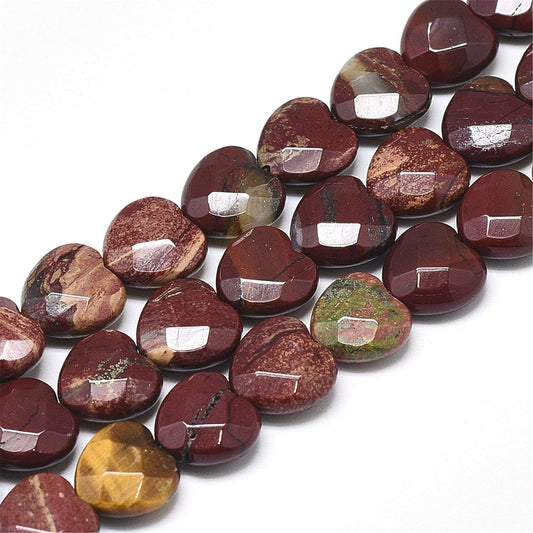 Fashewelry 18pcs Faceted Heart Natural Red Jasper Stone Beads Tumbled Chakra Gemstone Beads Crystal Healing Drilled Loose Beads for Earring Bracelet Necklace Jewelry Making, 10x10mm