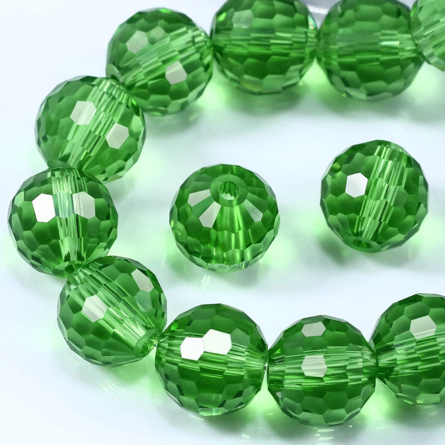 Dowarm 10MM Round Crystal Beads for Jewelry Making, Grass Green Faceted Crystal Glass Beads for Crafts Bracelet Wind Chimes Suncatcher, #5003 Rondelle Spacer Beads, Loose Gemstones, 50PCS