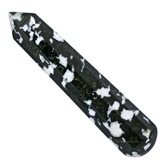 Amazing Gemstone Black and White Tourmaline Crystal Wand Massage Stick - Pelvic Wand Gua Sha for Adults - Crystals and Healing Stones Massage Wands for Adults Gifts (Pointed)