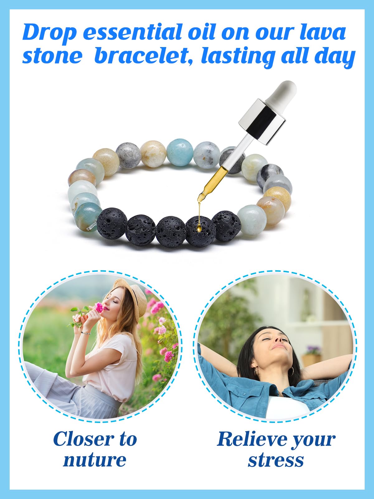 Apipi Healing Beaded Bracelets for Women - 6 Pcs Lava Stone Crystal Agate Anxiety Stress Relief Yoga Aromatherapy Essential Oil Diffuser Bracelets Mom Wife Friends Gifts