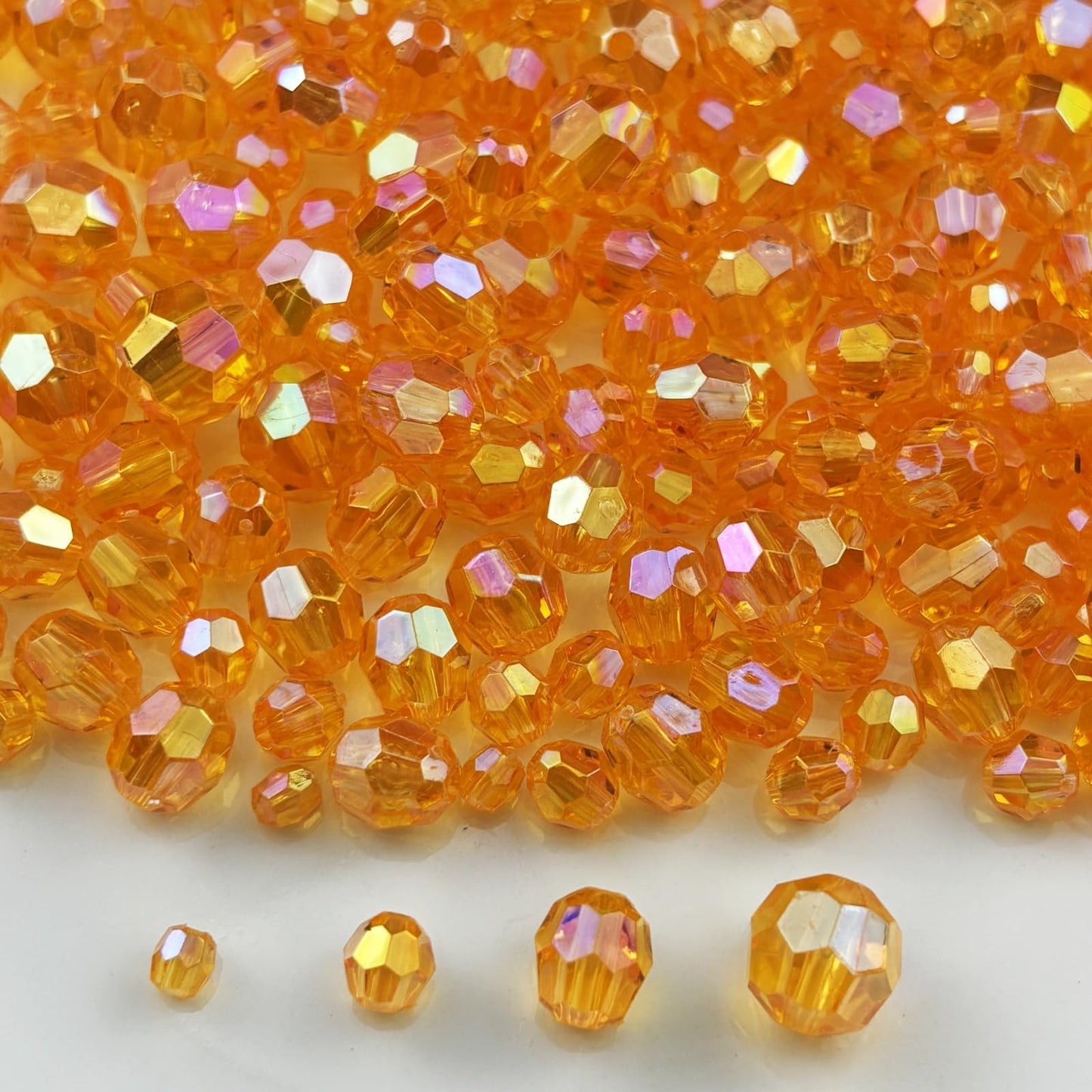 Pinhoollgo 1800pcs Acrylic Faceted Round Beads 4mm 6mm 8mm 10mm AB Colors Glossy Acrylic Round Spacer Beads with Hole for DIY Bracelet Necklace Jewelry Making Supplies Handmade Craft(Orange AB)