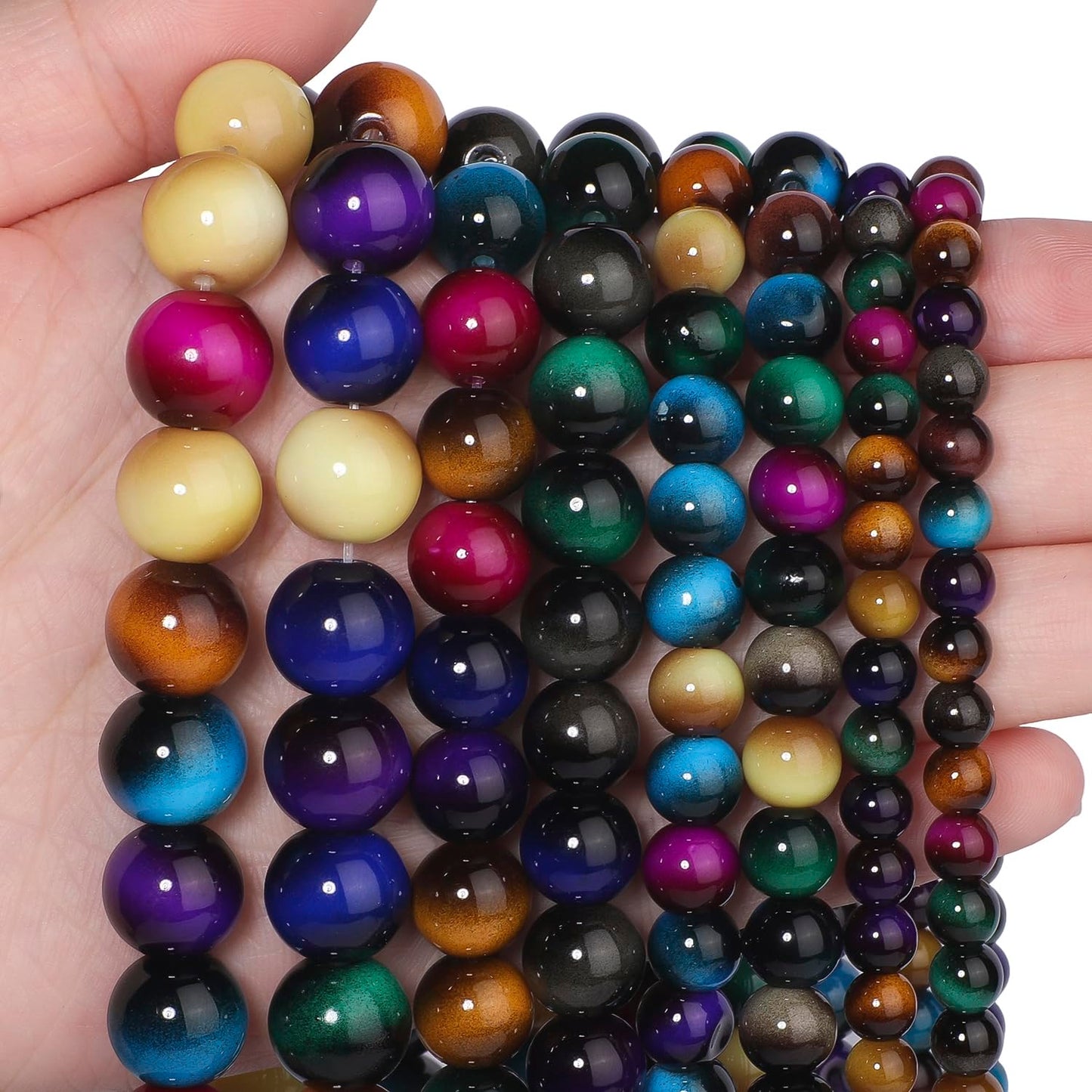 Song Xi 28PCS 12mm Mixed Color Tiger Eye Gemstone Beads for Jewelry Making, Round Smooth Glass Beads for DIY Bracelet Necklace Earring Keychain, Arts and Crafts, for Christmas Wedding Birthday