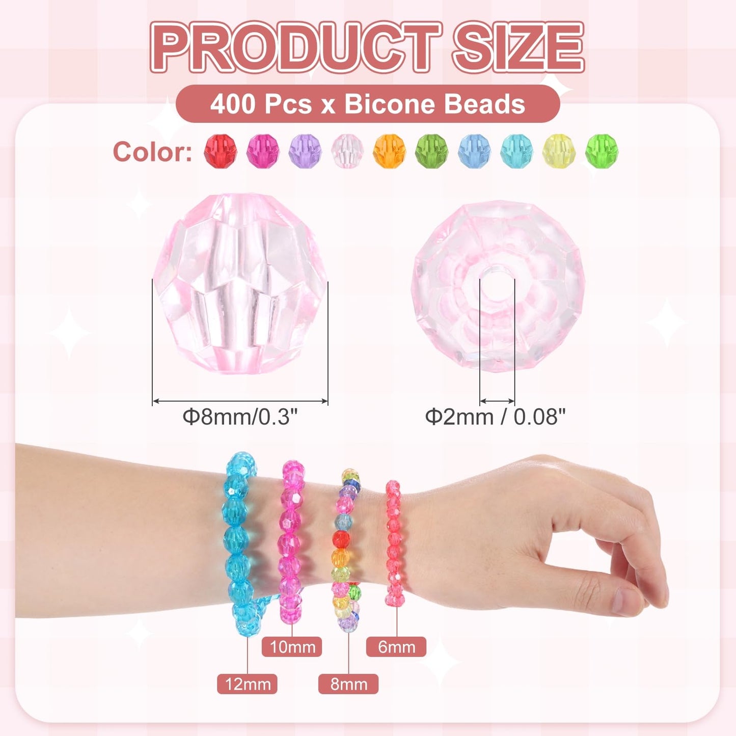 MECCANIXITY 400pcs Czech Faceted Bicone Beads 8mm Glass Spacer Bead Bulk for Jewelry Making & DIY Craft, Mixed Colors