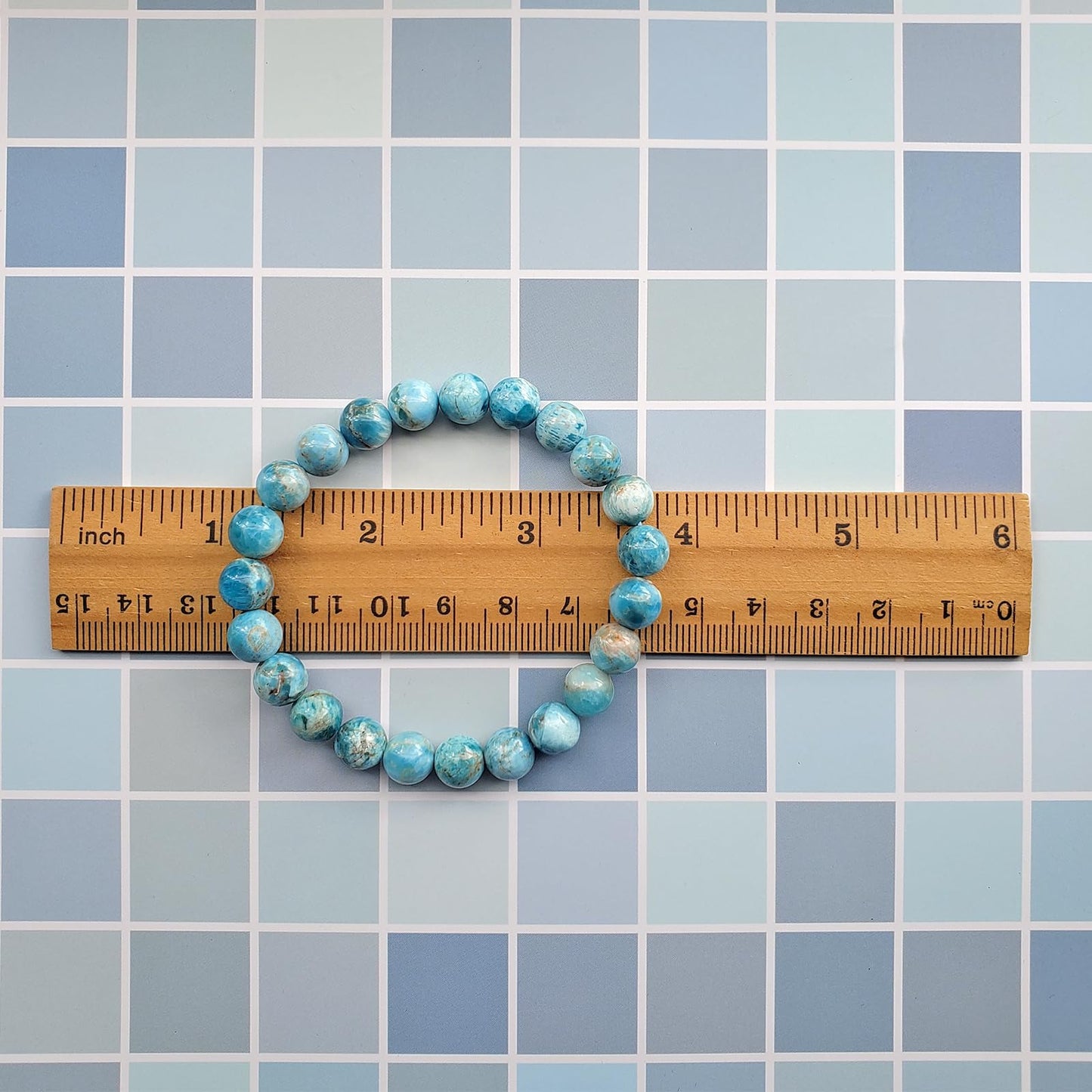 chengmu 8mm Blue Apatite Stretch Bracelet Round Stone Beads Semi Gemstone for Crystal Elastic Beaded Bracelet 7.5"