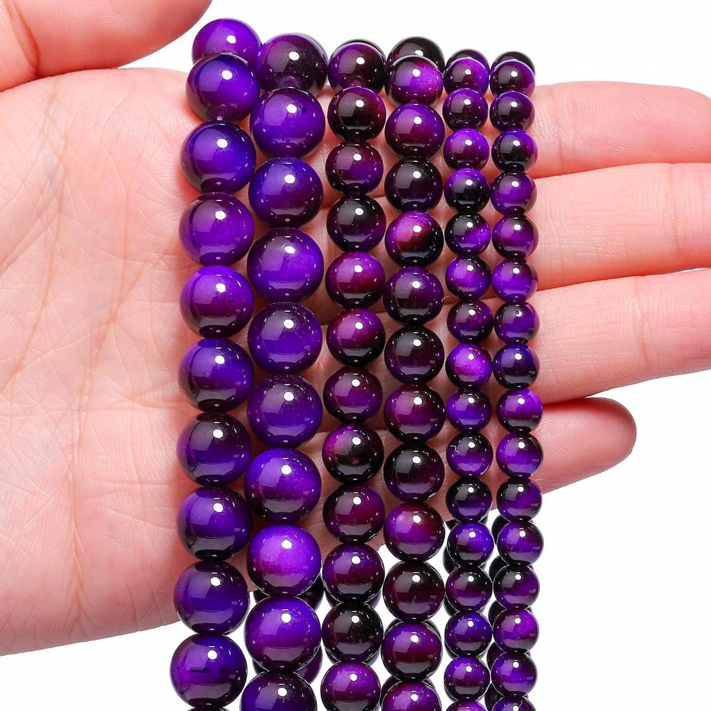 Song Xi 45PCS 8mm Purple Tiger Eye Gemstone Beads for Jewelry Making, Round Smooth Glass Beads for DIY Bracelet Necklace Earring Keychain, Arts and Crafts, for Christmas Wedding Birthday
