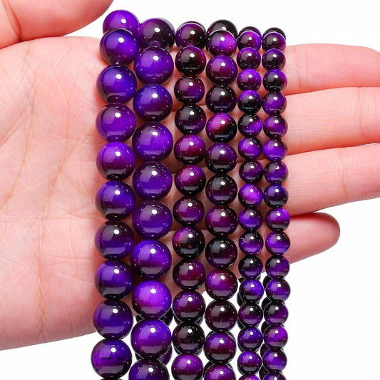 Song Xi 45PCS 8mm Purple Tiger Eye Gemstone Beads for Jewelry Making, Round Smooth Glass Beads for DIY Bracelet Necklace Earring Keychain, Arts and Crafts, for Christmas Wedding Birthday
