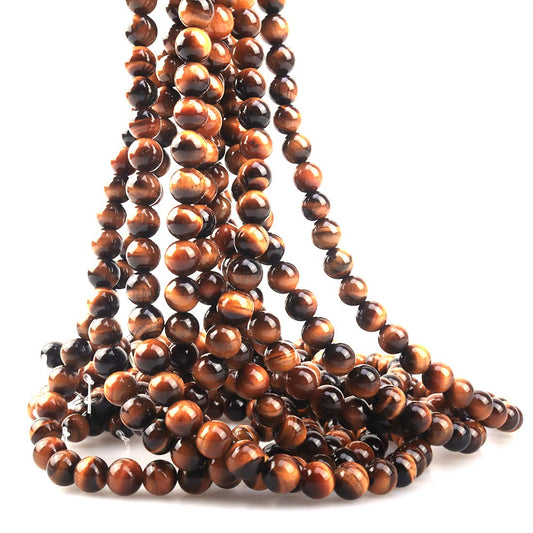 ICAI Beads 10mm Natural Tiger Eye Stone Round Loose Stone Beads for Jewelry Making DIY Crafts Design 1 Strand 15" APPR.34-36pcs