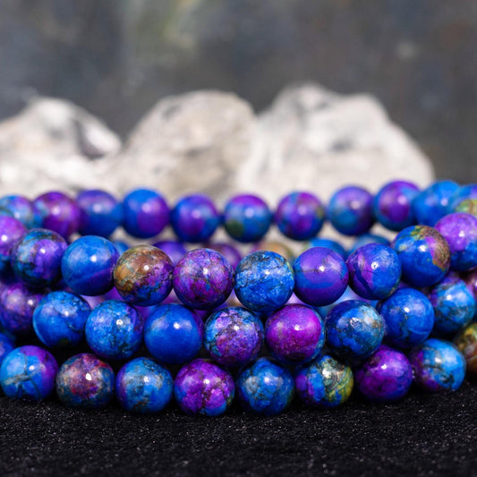 DAZCOLO 8mm Natural Gemstone Stretch Bracelet, Handmade Unisex Crystal Bracelets for Meditation, Yoga, Spiritual Healing & Positive Energy (Multi Azurite)