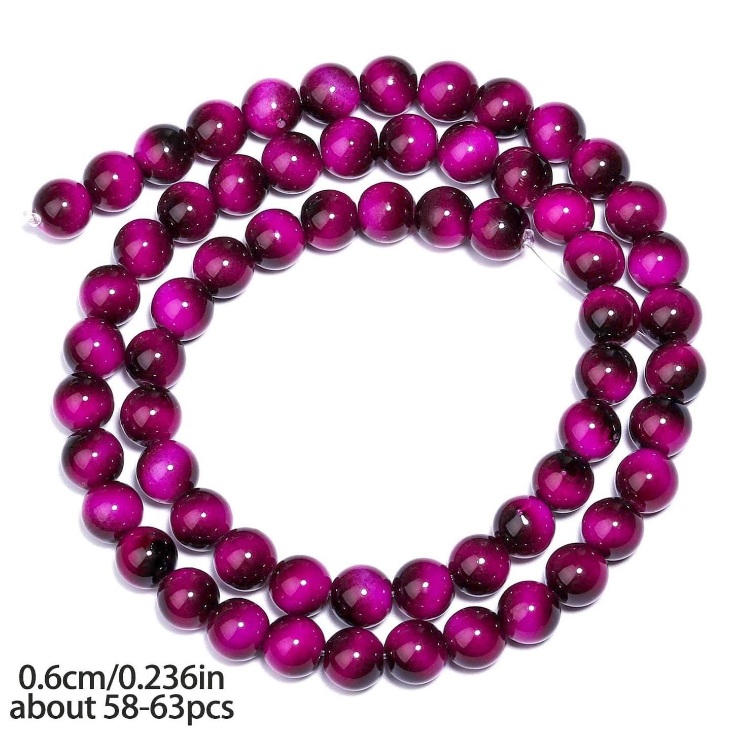 Song Xi 60PCS 6mm Rose Pink Tiger Eye Gemstone Beads for Jewelry Making, Round Smooth Glass Beads for DIY Bracelet Necklace Earring Keychain, Arts and Crafts, for Christmas Wedding Birthday