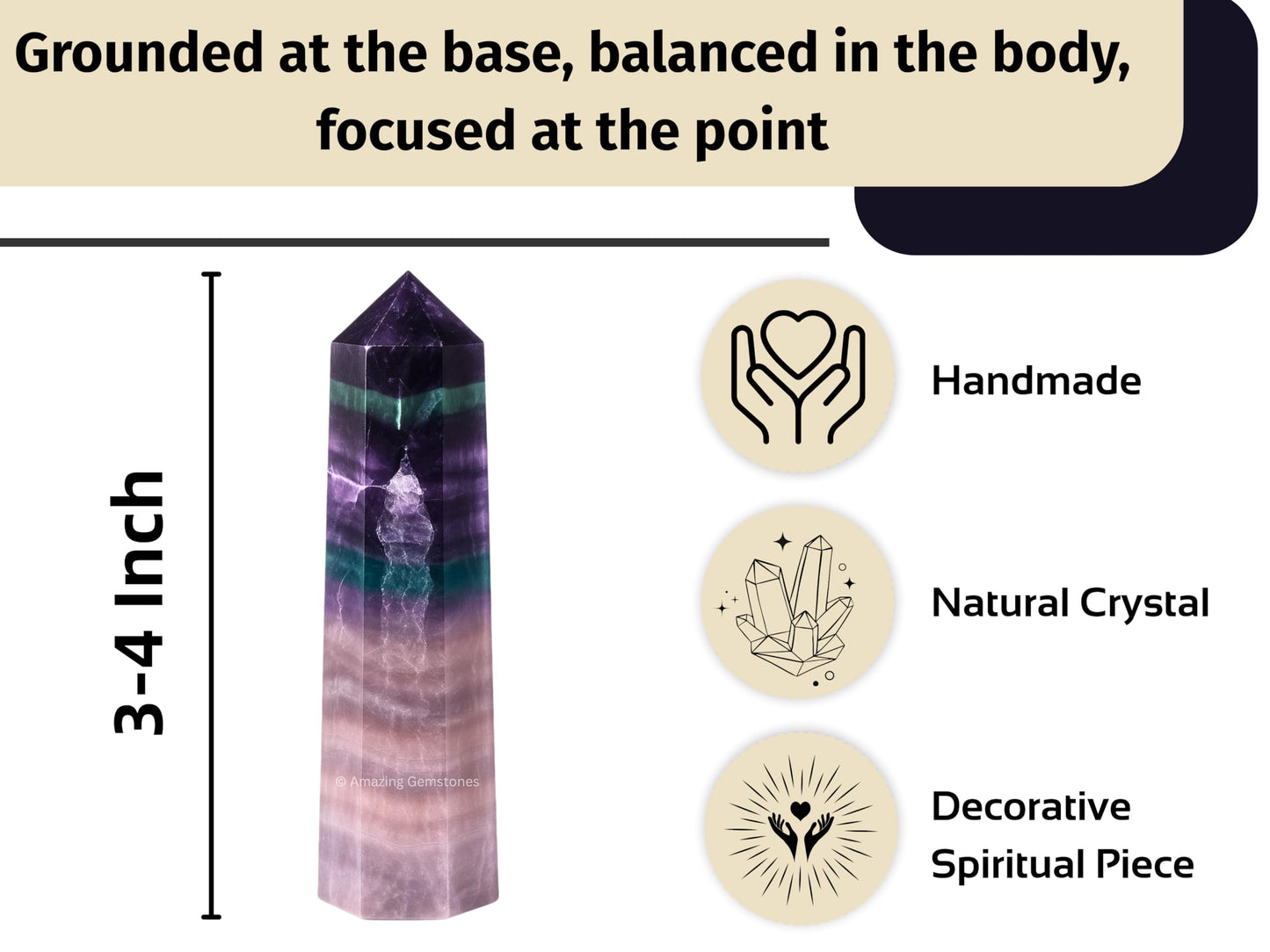 Amazing Gemstone Fluorite Crystal Towers - Natural Healing Crystal Point Obelisk for Reiki Healing and Crystal Grid (3" to 4" INCH)