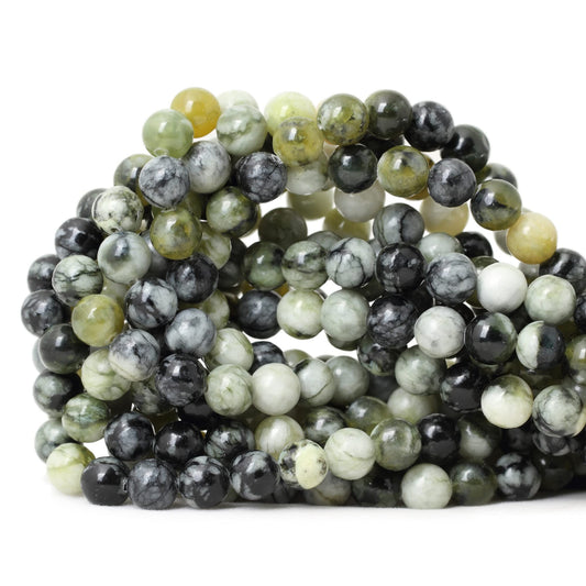 CHEAVIAN 45PCS 8mm Natural Green Vine Jasper Round Loose Beads for Jewelry Making 1 Strand 15"