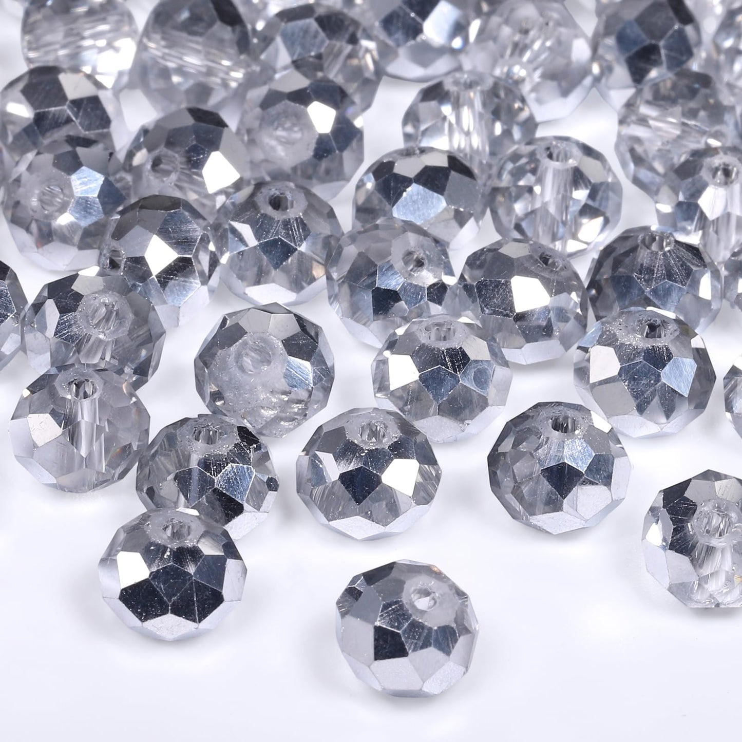 NITOPUPU 1000pcs 4mm Crystal Glass Beads for Jewelry Making Faceted Rondelle Flat Beads for Bracelets Necklace Earrings DIY Crafts (AB Silver Half-Plated Crystal Bead)