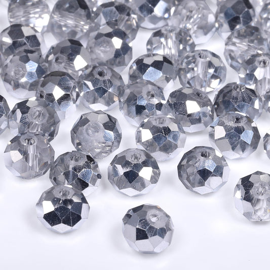 NITOPUPU 500pcs 6mm Crystal Glass Beads for Jewelry Making Faceted Rondelle Flat Beads for Bracelets Necklace Earrings DIY Crafts (AB Silver Half-Plated Crystal Bead)