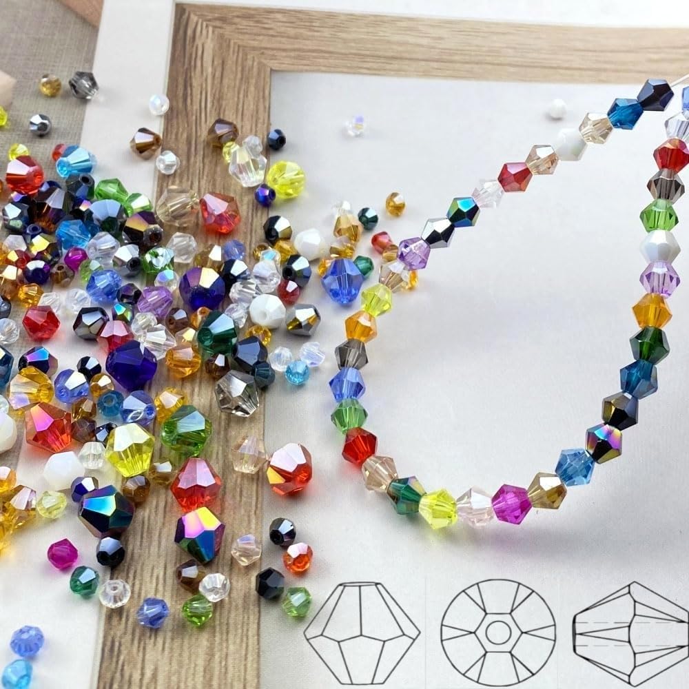Pinhoollgo 100pcs 8mm Bicone Crystal Glass Beads Faceted Bicone Crystal Beads Bulk Glass Spacer Beads for Bracelets Necklace Pendants Earrings DIY Jewelry Craft Making(White Jade AB)