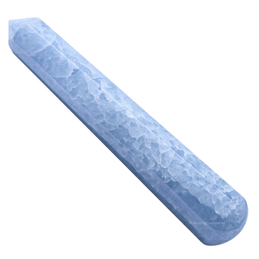Amazing Gemstone Blue Calcite Crystal Wand Massage Stick - Pelvic Wand Gua Sha for Adults - Crystals and Healing Stones Massage Wands for Adults Gifts (Pointed)