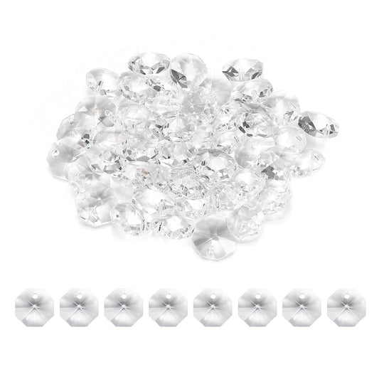uxcell 50Pcs 1 Hole Crystal Octagon Beads, 12mm K9 Glass Hanging Chandelier Beads Prisms Parts for Crystal Chandeliers Lamp Hanging Pendant Jewelry DIY Craft, Clear White
