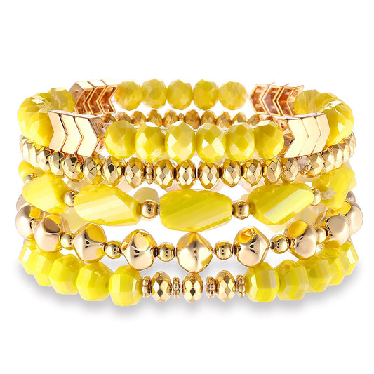 MOLOCH Beaded Bracelet For Woman -Multiple Stackable Layered Bracelets-Rainbow Elastic Stretchy Bracelet- Boho y2k Bracelet-Surfer Beach (yellow)