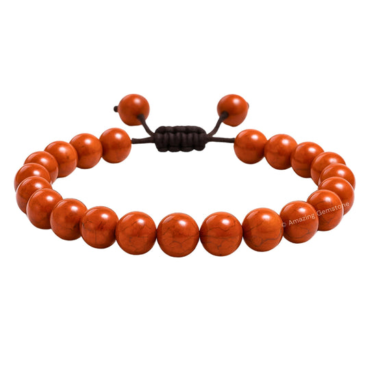 Amazing Gemstone Red Jasper Bracelet, Gifts For Men & Women - Protection Healing Crystal Bracelet - 8mm Gemstone Beaded Adjustable Bracelet, Pulseras Para Hombres Mujer Stocking Stuffers