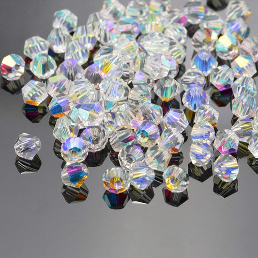 Dowarm 1000PCS Bicone Crystal Beads 4mm, Bulk Small Faceted Bicone Glass Beads for Jewelry Craft Making, DIY Bracelet, Necklace, Dolls (Crystal AB, 4MM)