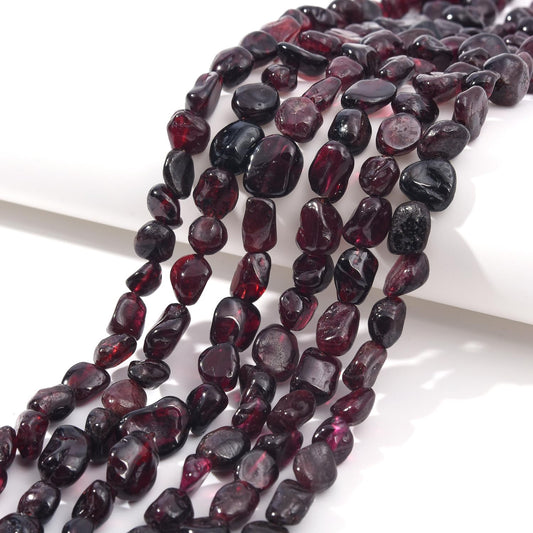 jodaying 6-8mm Natural Red Garnet Nuggets Oval Free Tumbled Pebble Semi Precious Gemstone Loose Stone Beads Approx 15.5 inch for DIY Jewelry Making