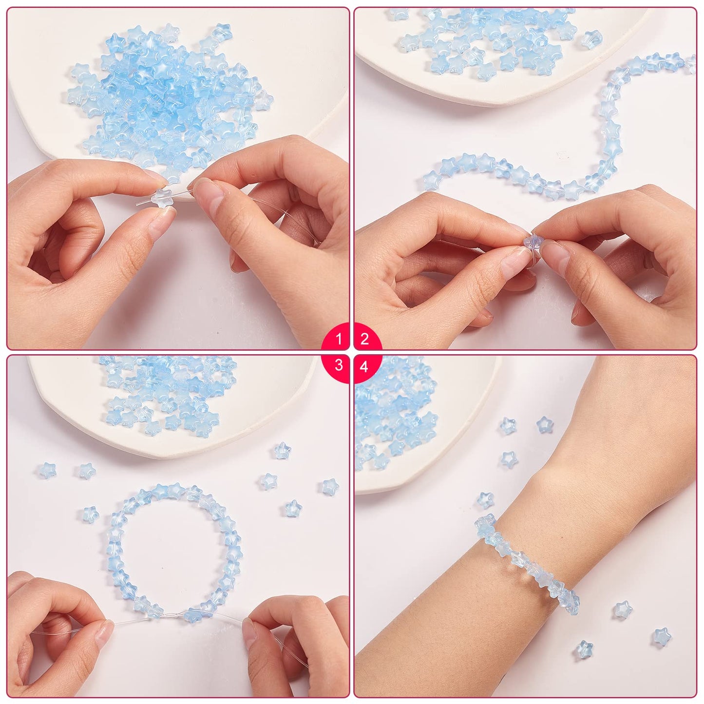UR URLIFEHALL 100 Pcs Light Sky Blue Spray Painted Glass Star Beads for Earring Bracelet Necklace Jewelry DIY Craft Making
