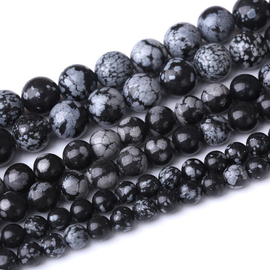 32PCS 12MM Natural Snowflake Obsidian Stone Beads Energy Healing Beads for DIY Jewelry Bracelet Necklace Making for Jewelry Making15Inch