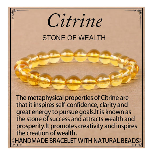 LPBeads Handmade Natural Gemstone Stretch Elastic 8mm Citrine Bracelet Healing Crystal Round Stone Beads Jewelry Gifts for Women Men