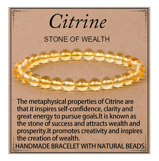 LPBeads Handmade Natural Gemstone Stretch Elastic 6mm Citrine Bracelet Healing Crystal Round Stone Beads Jewelry Gifts for Women Men