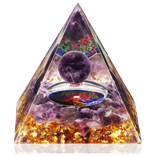 Crystal Pyramid, Amethyst Healing Crystal Pyramid Porstive Energy Generator, Natural Crystals Energy Pyramid for Attract Wealth Success and Lucky