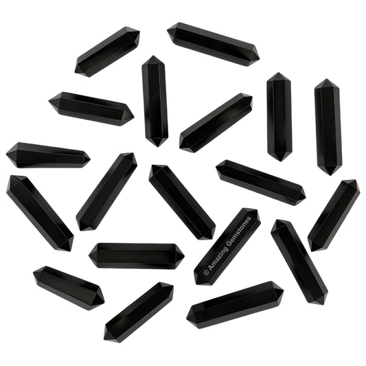 Amazing Gemstone Black Obsidian Crystal Points Bulk Healing Crystals and Stones - Pack of 3 Double Terminated Healing Wand Point Bulk Crystals for Crafts, Crystal Grid, DIY Work - Premium Crystals