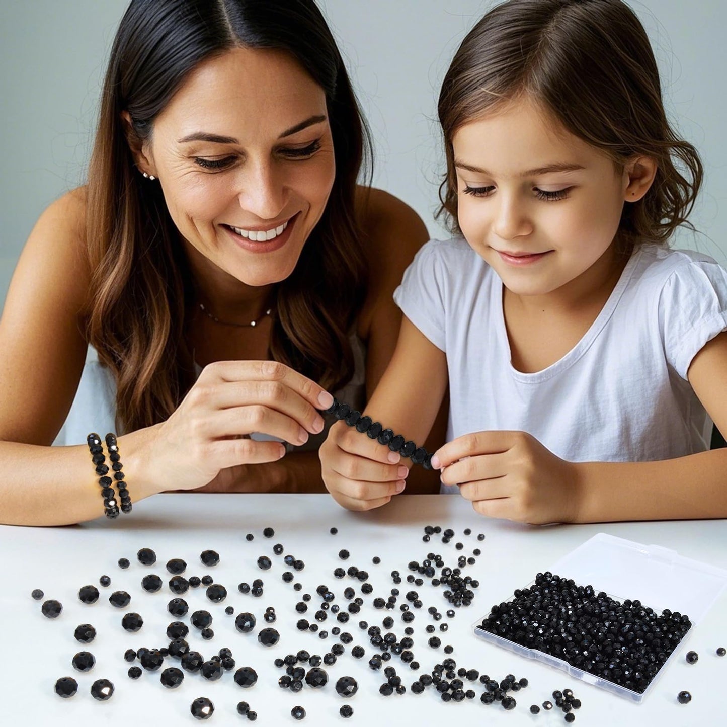 Laopottbeads 460Pcs 8mm Crystal Glass Beads for Jewelry Making Beads for Bracelets Necklace Pendants Making Supplies(Black)