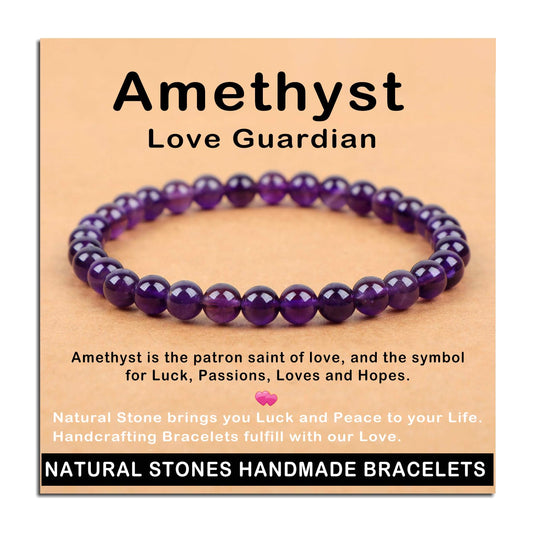 AD Beads Handmade Gemstone Stretch Elastic Bracelet Crystal Healing Reiki Nature's Beauty and Spiritual Essence Unisex (6mm, Amethyst (Love Guardian))