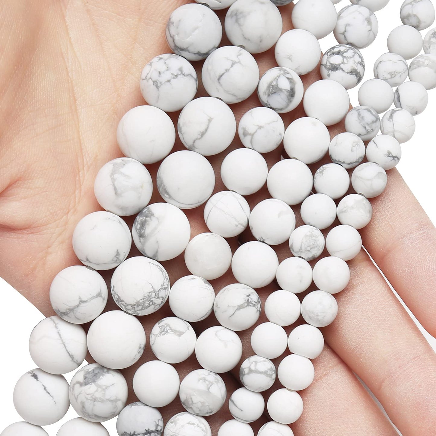 Natural Matte White Turquoise Beads, 8MM Round Frosted Unpolished Loose Gemstone Beads for Bracelet Necklace Jewelry Making, Energy Stone Healing Power with Stretch Beading Cord