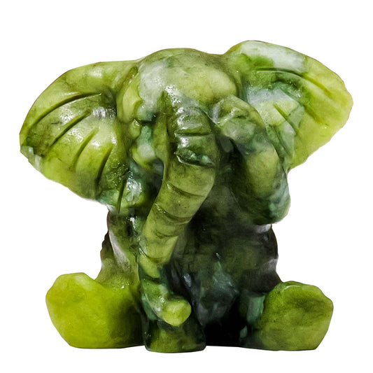 Apengshi Natural Crystal Figurine Elephant Raw Stone Jade Cute Figurine, Decorative Animal Statue (Cute Elephant)