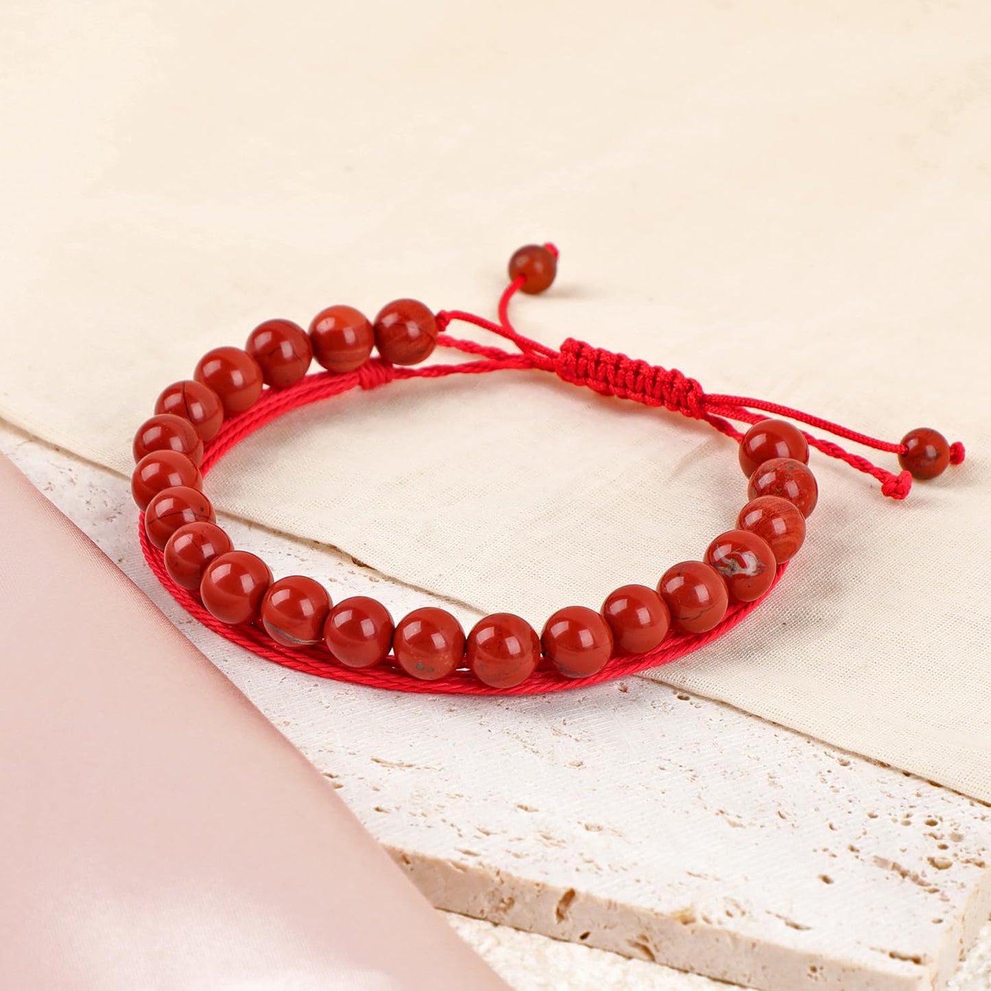 LPBeads 8mm Red Jasper Bracelet with Handmade Rope Bracelet Size Adjustable Natural Stone Crystal Healing Bracelets Gifts for Unisex Adults
