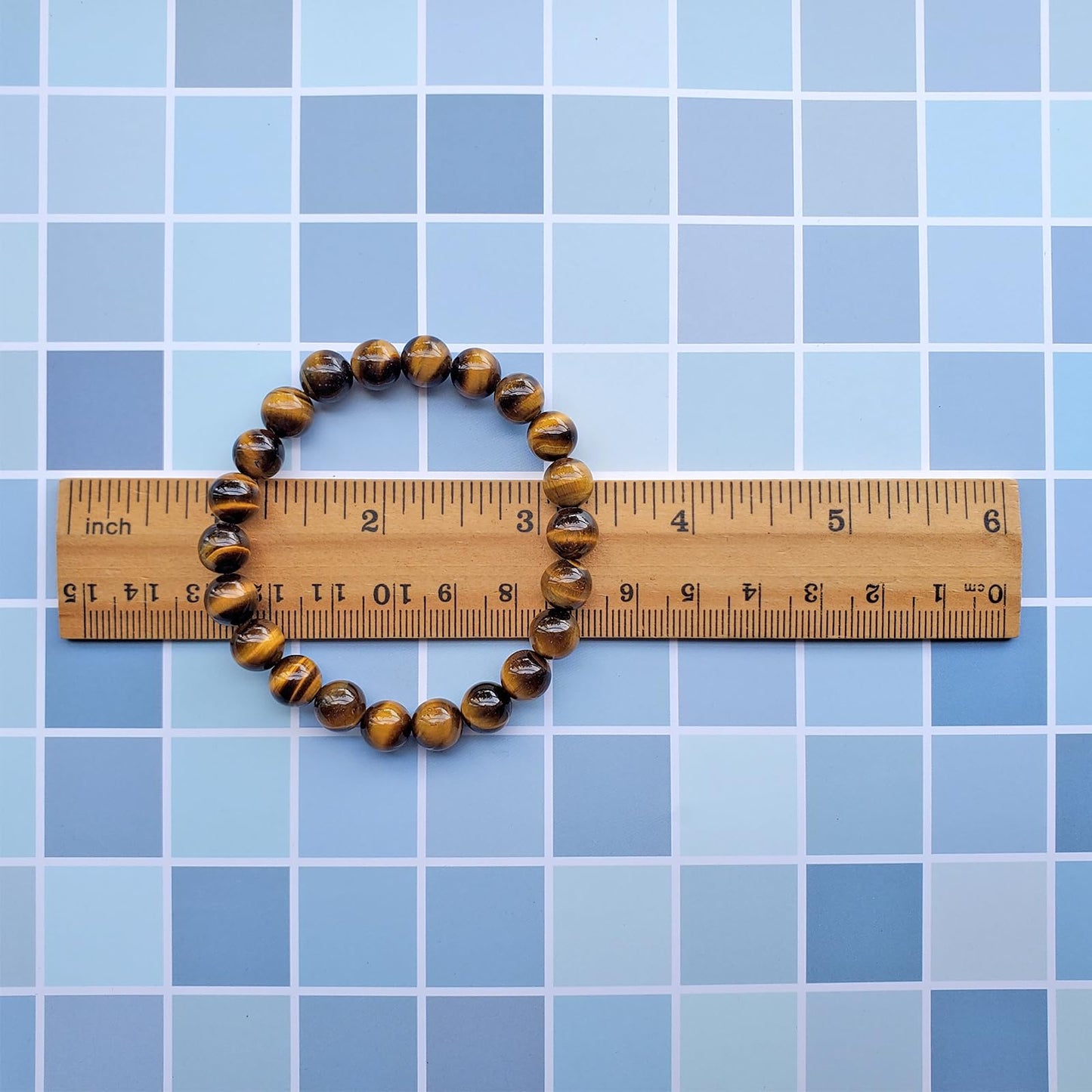 chengmu 8mm Yellow Tiger Eye Stone Stretch Bracelet, Natural Gemstone Round Stone Crystal Beads for Beaded Elastic Bracelet 7.5"